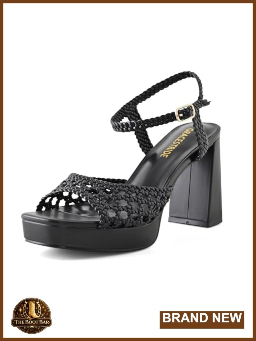 Woven PU Leather Platform Heels Chunky Block High Heel Sandals